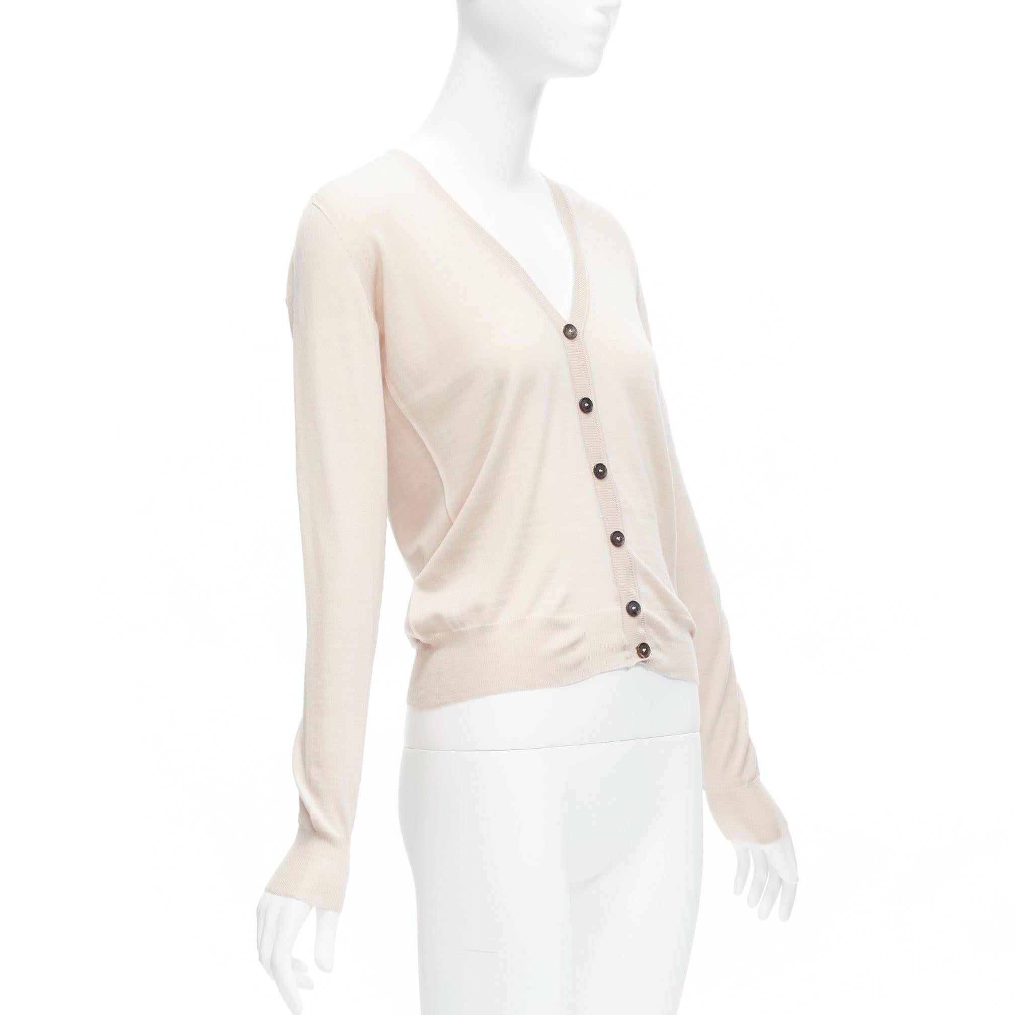 GUCCI Vintage 100% wool blush nude minimal metal charm cardigan XS In Excellent Condition In Hong Kong, NT