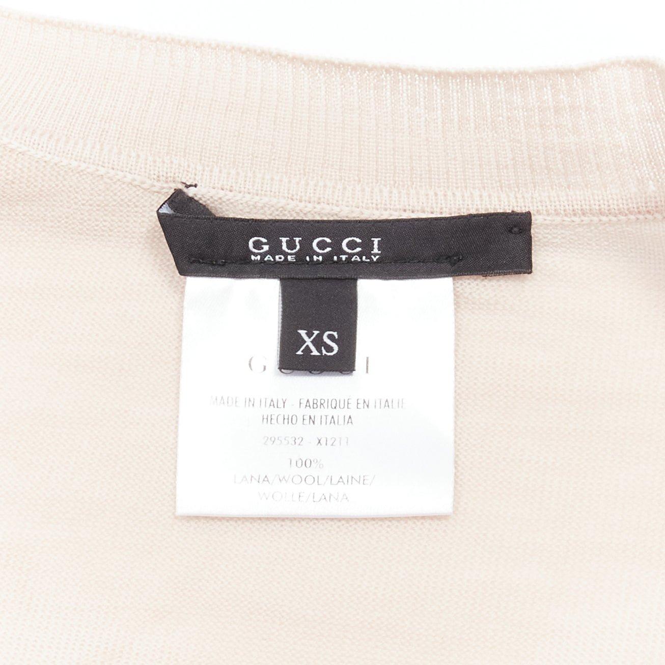 GUCCI Vintage 100% wool blush nude minimal metal charm cardigan XS 5
