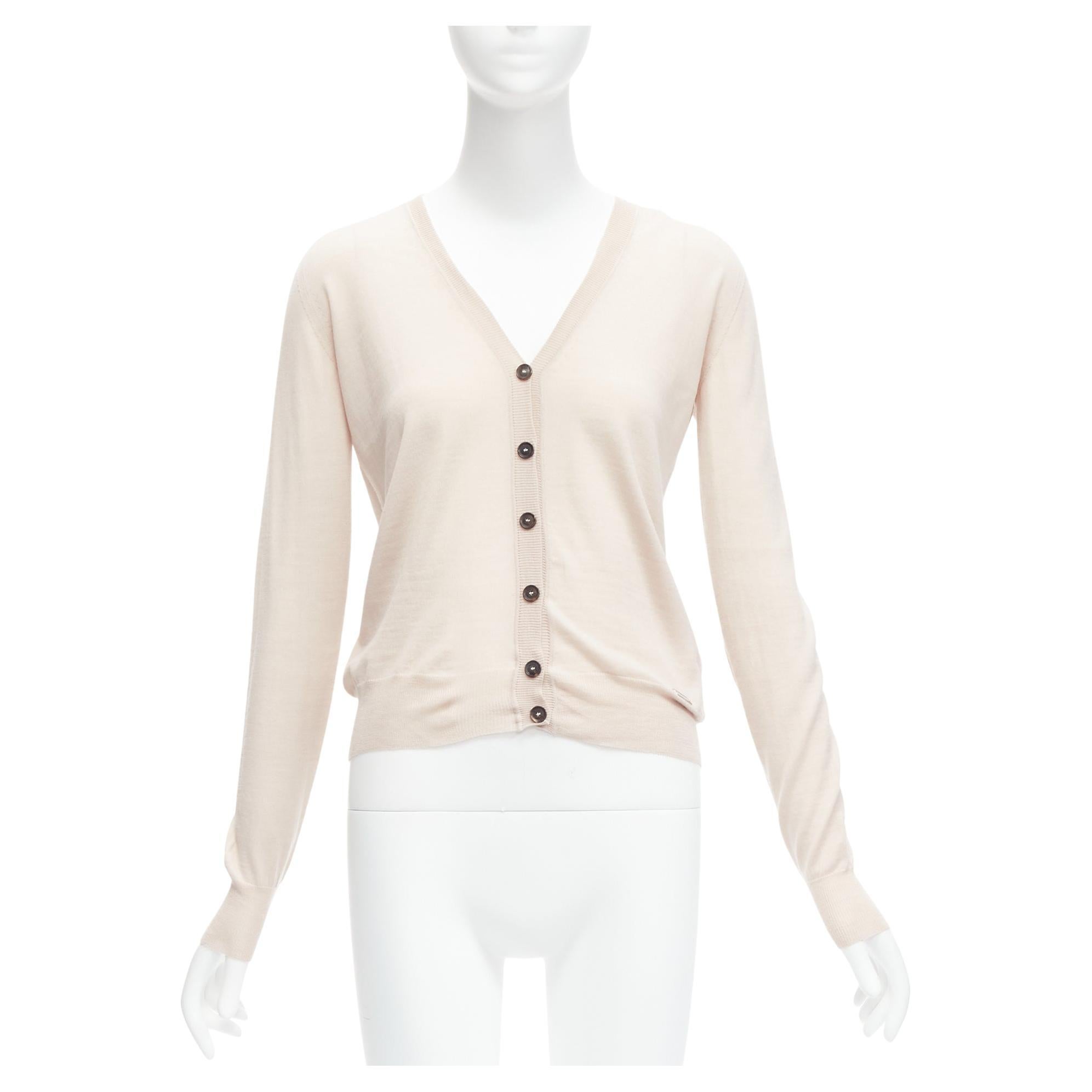 GUCCI Vintage 100% wool blush nude minimal metal charm cardigan XS