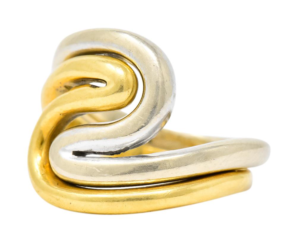 Gucci Vintage 18 Karat Two-Tone Gold Wave Stacking Rings In Excellent Condition In Philadelphia, PA