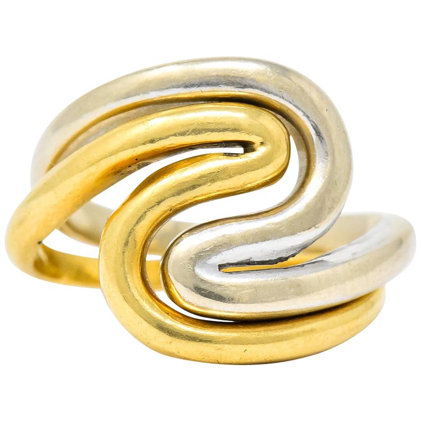 Gucci Vintage 18 Karat Two-Tone Gold Wave Stacking Rings