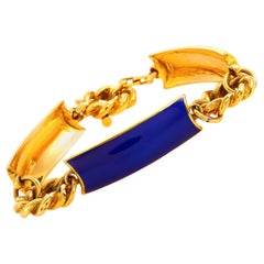 Gucci Vintage 18 Karat Yellow Gold and Blue Enamel Bracelet