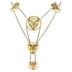 Gucci Vintage 18 Karat Yellow Gold Hysteria Knight Heraldic Crest Heart Necklace