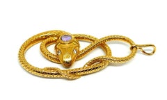Gucci Vintage 18 Karat Yellow Gold Amethyst Diamond Snake Pendant