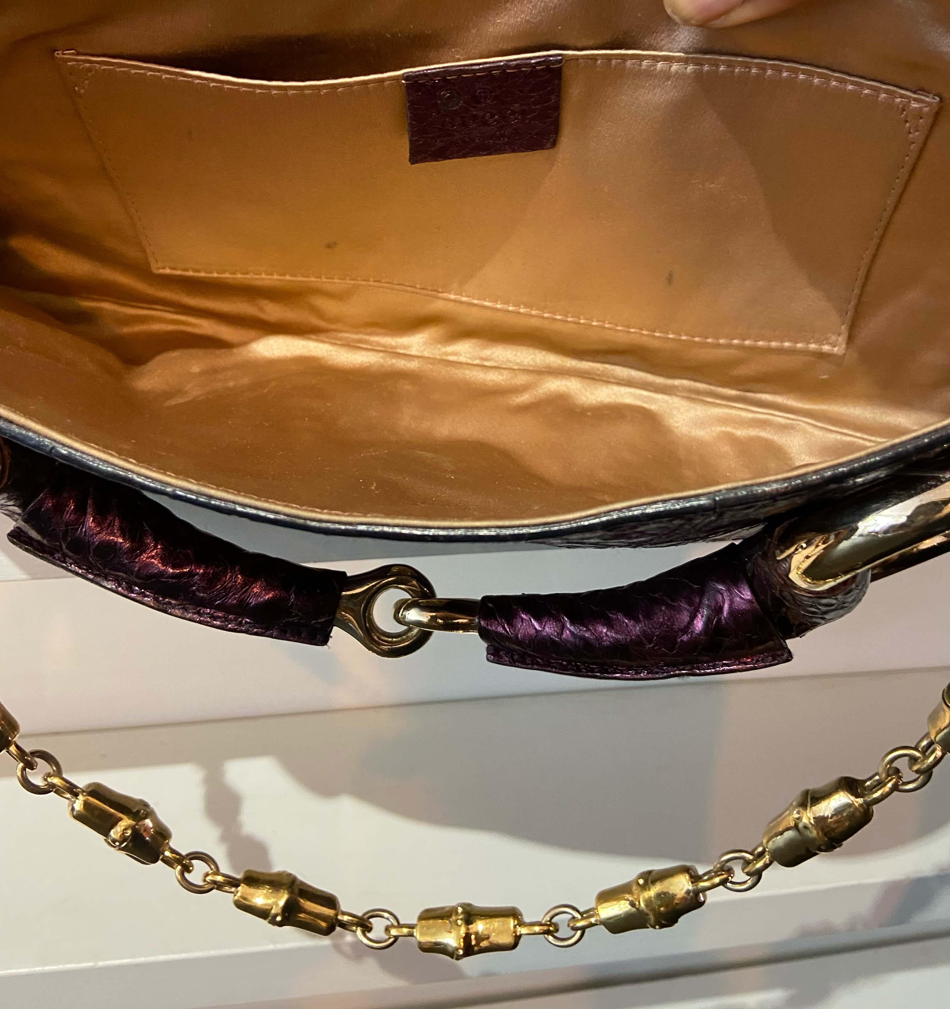 Women's or Men's Gucci Vintage 1955 Metallic Purple Lizard Clutch For Sale
