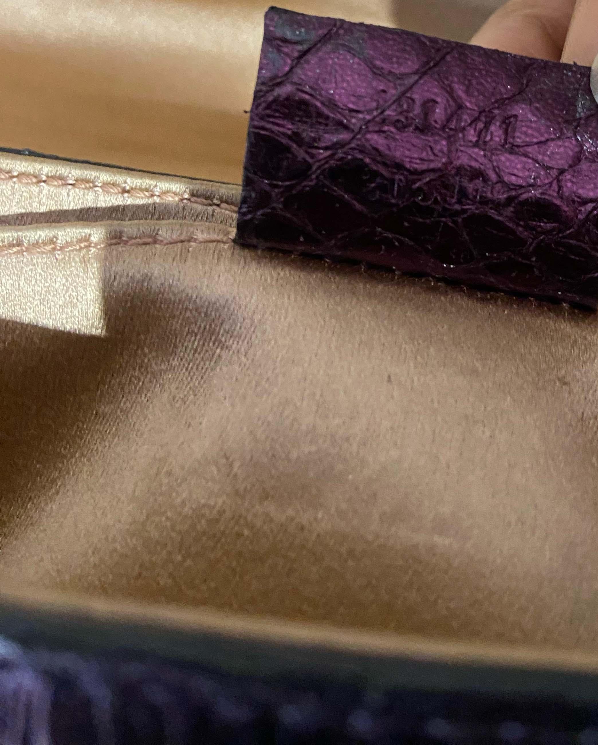 Gucci Vintage 1955 Metallic Purple Lizard Clutch For Sale 1