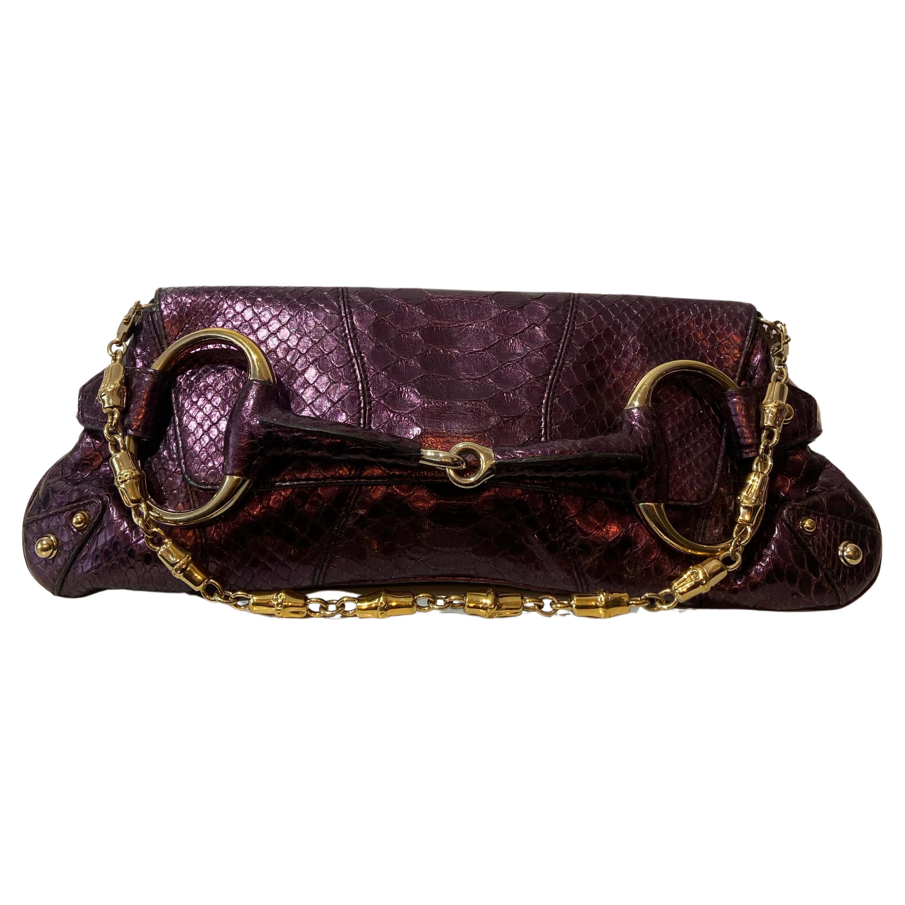 Gucci Vintage 1955 Metallic Purple Lizard Clutch For Sale