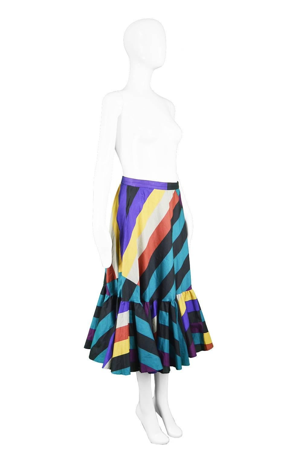 Women's or Men's Gucci Vintage Colorful Striped Cotton Skirt with Full Flounce Hem, 1970s