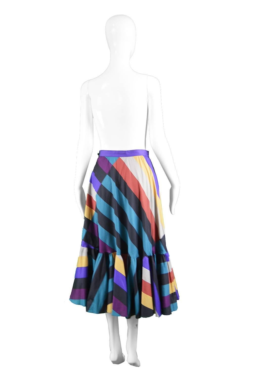 Gucci Vintage Colorful Striped Cotton Skirt with Full Flounce Hem, 1970s 1