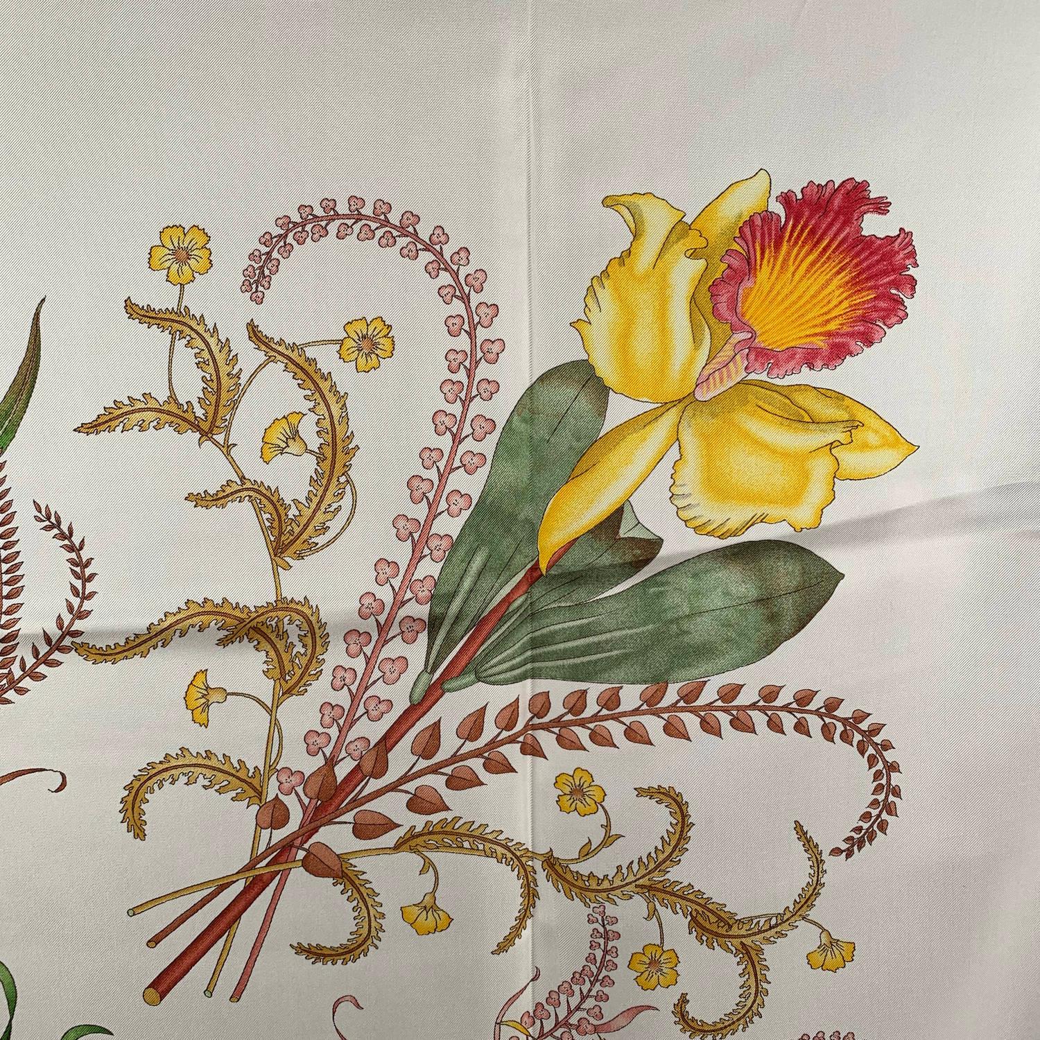 Gucci Vintage 1974 White Silk Scarf Accornero Orchidee Orchids 3