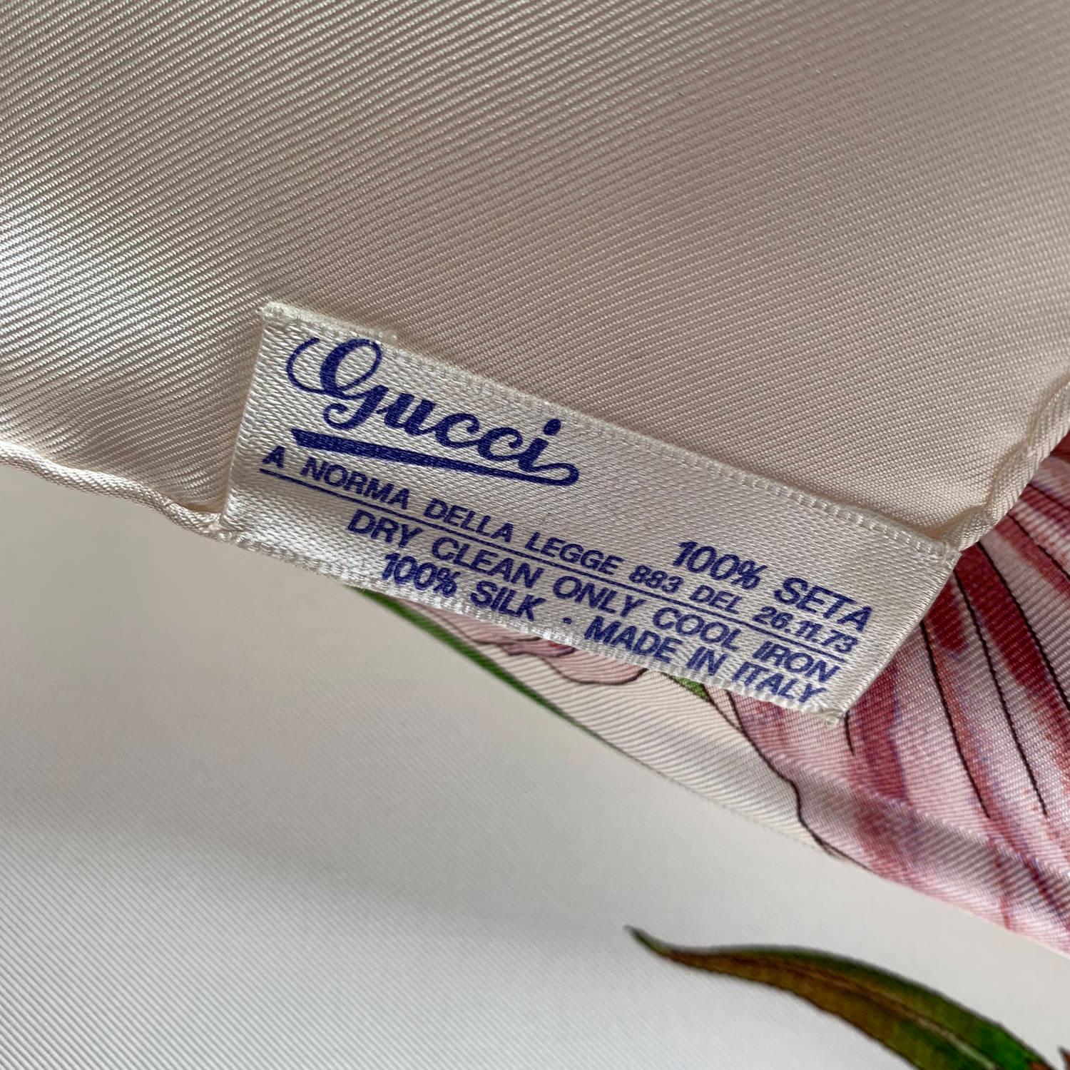 Gucci Vintage 1974 White Silk Scarf Accornero Orchidee Orchids 4