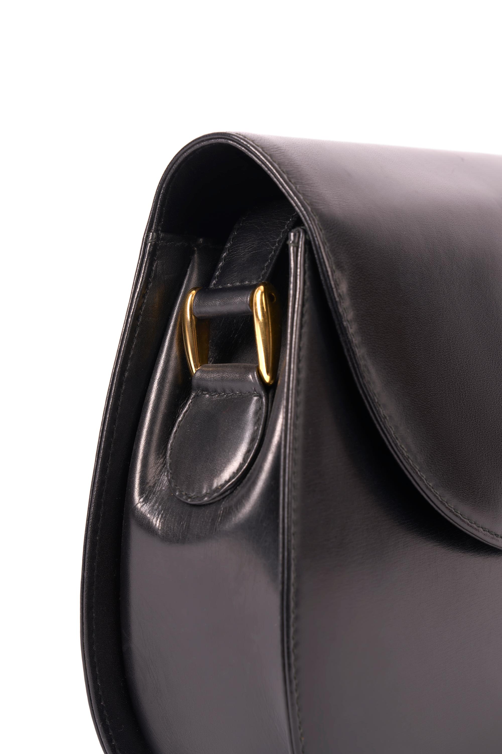 Bolso Gucci Vintage 1980's Satchel 1947 Cuero Negro en Excelente estado para la venta en London, GB
