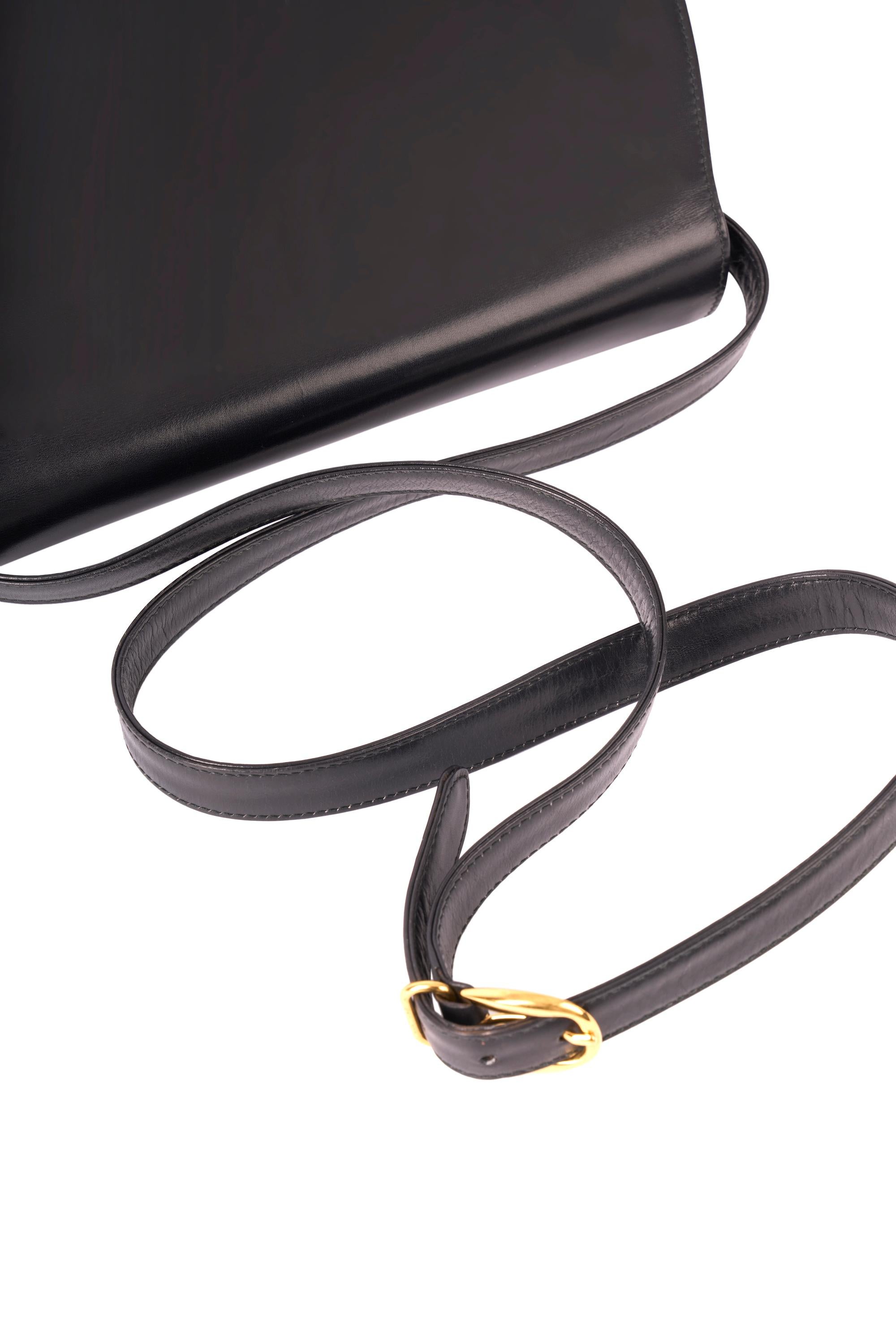 Bolso Gucci Vintage 1980's Satchel 1947 Cuero Negro en venta 3