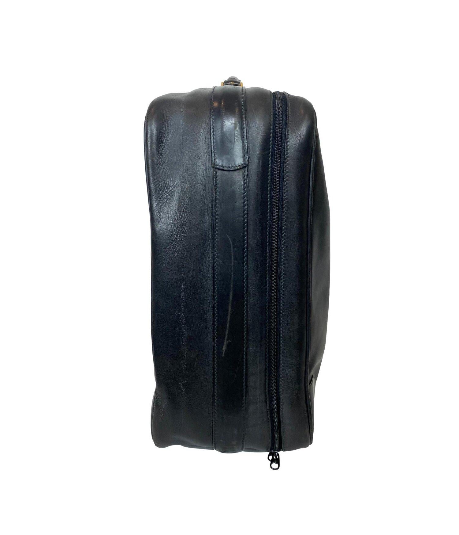 Black Gucci Vintage 1980's Leather Sylvie Web Leather Lock Extra Large Suitcase