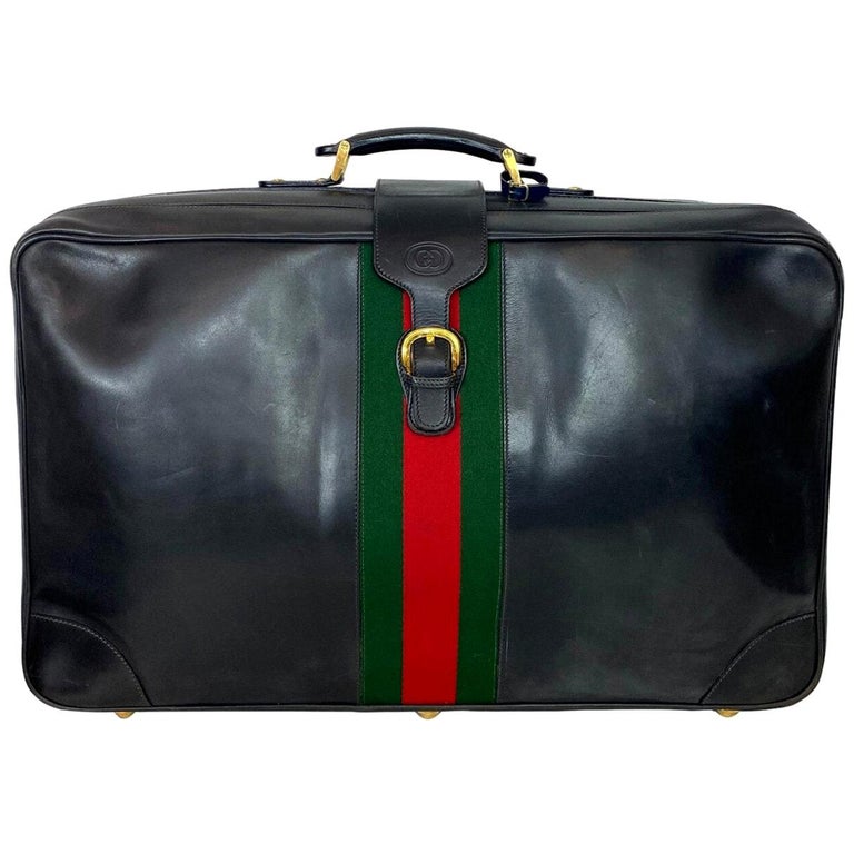 Gucci Vintage 1980 s Leather Sylvie Web Leather Lock Extra Large Suitcase