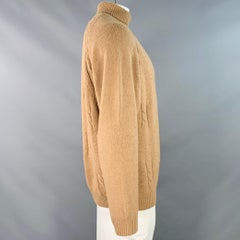 GUCCI Vintage 1980s Size 46 Tan Cable Knit Camel Hair Turtleneck Sweater