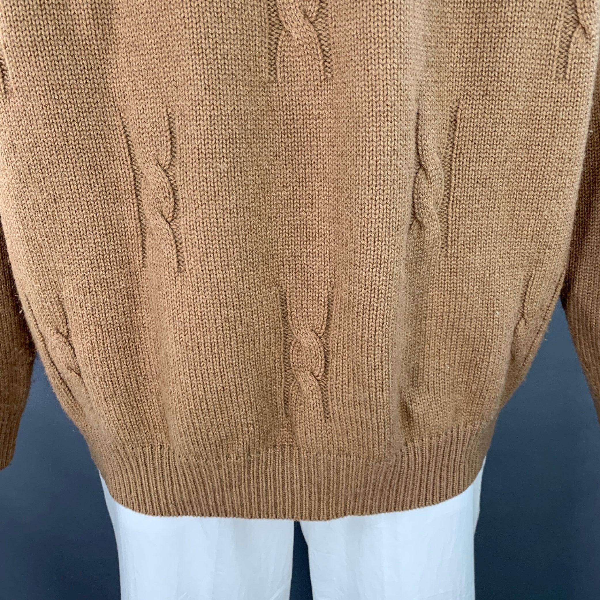 Gucci Vintage anni '80 taglia 46 Tan Cable Knit Camel Hair Turtleneck Sweater In condizioni buone in vendita a San Francisco, CA