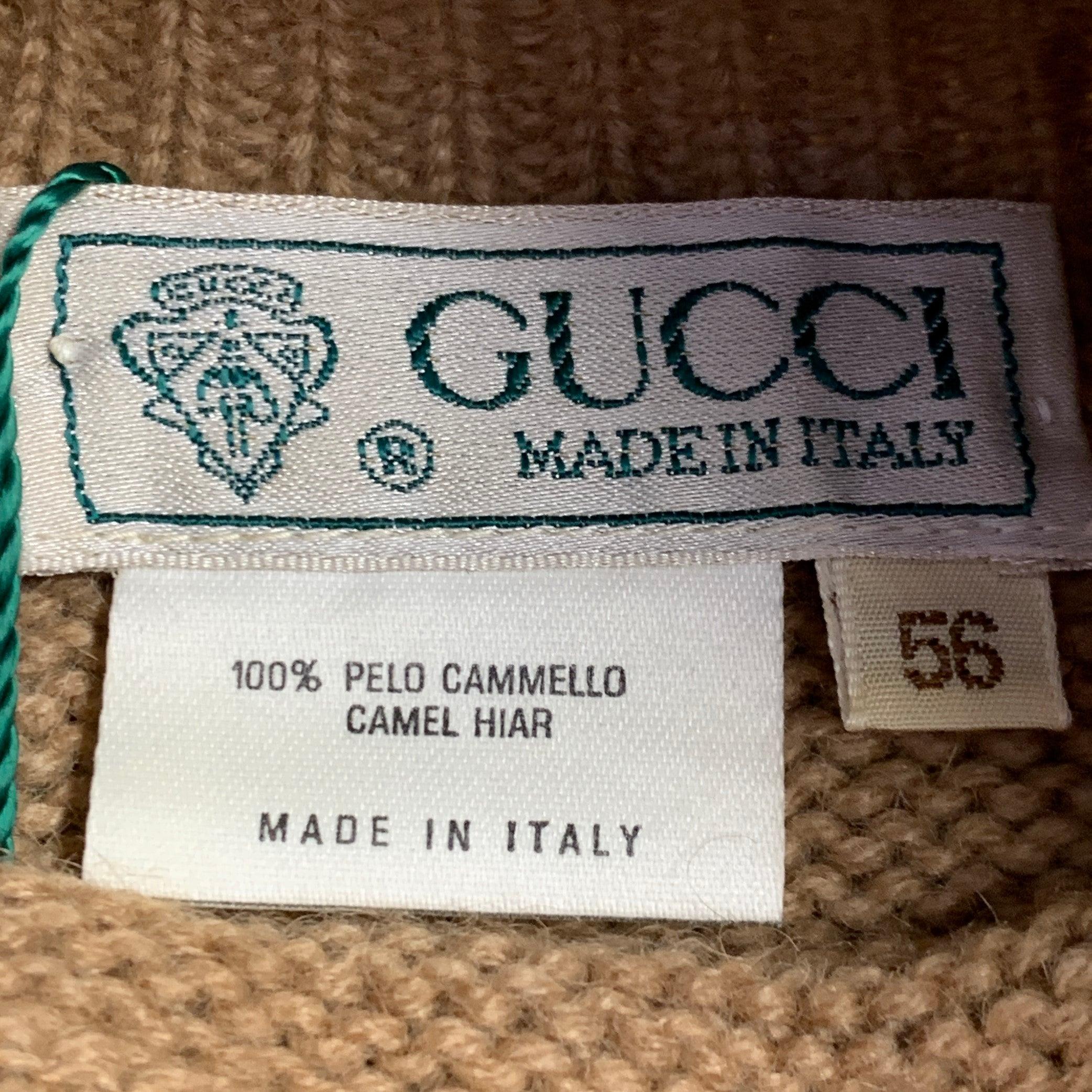 Gucci Vintage anni '80 taglia 46 Tan Cable Knit Camel Hair Turtleneck Sweater in vendita 4