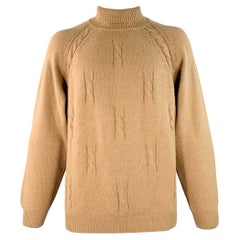 Gucci Vintage anni '80 taglia 46 Tan Cable Knit Camel Hair Turtleneck Sweater