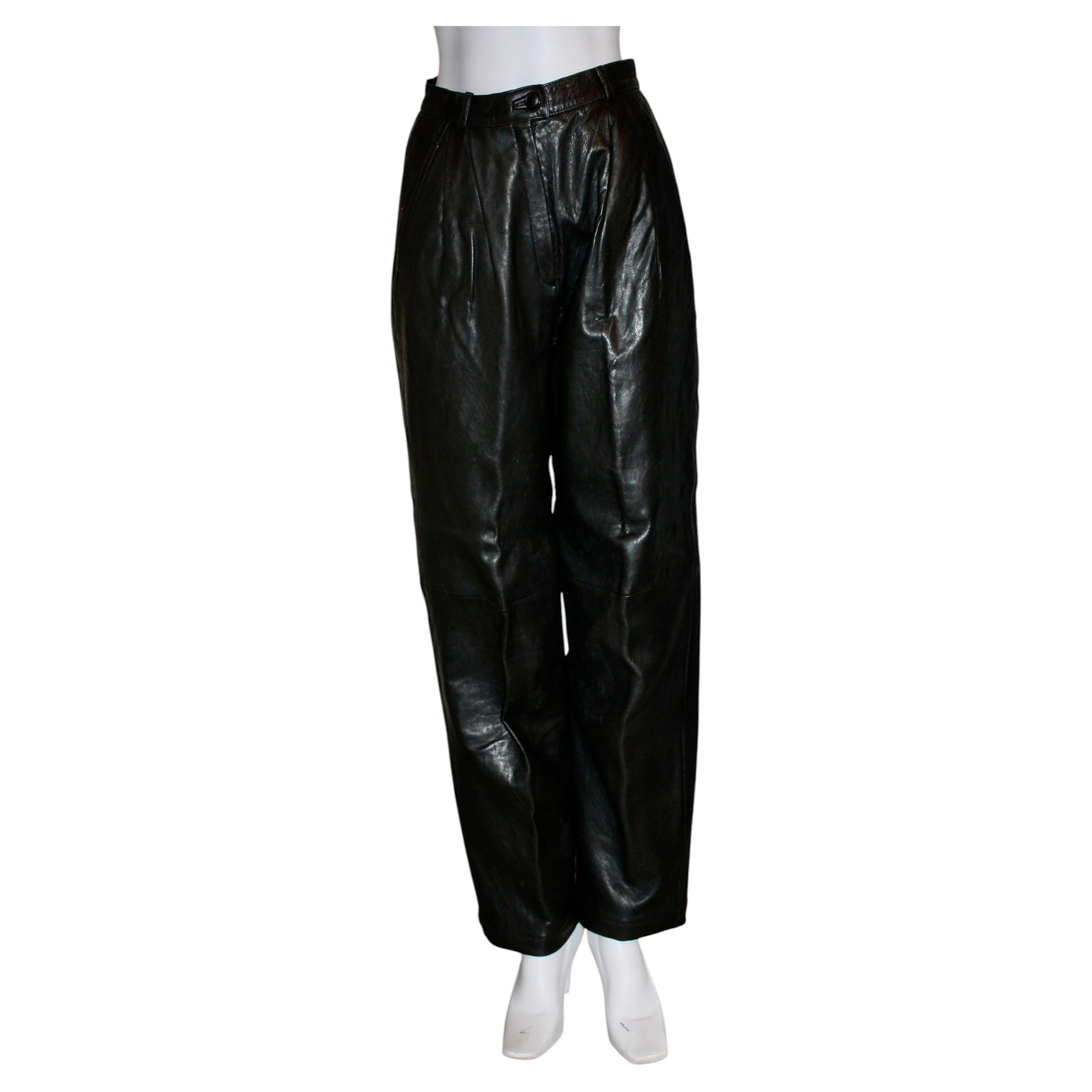Pantalon en cuir noir à jambes fuselées pour femme, Vintage By By 1980, Gucci