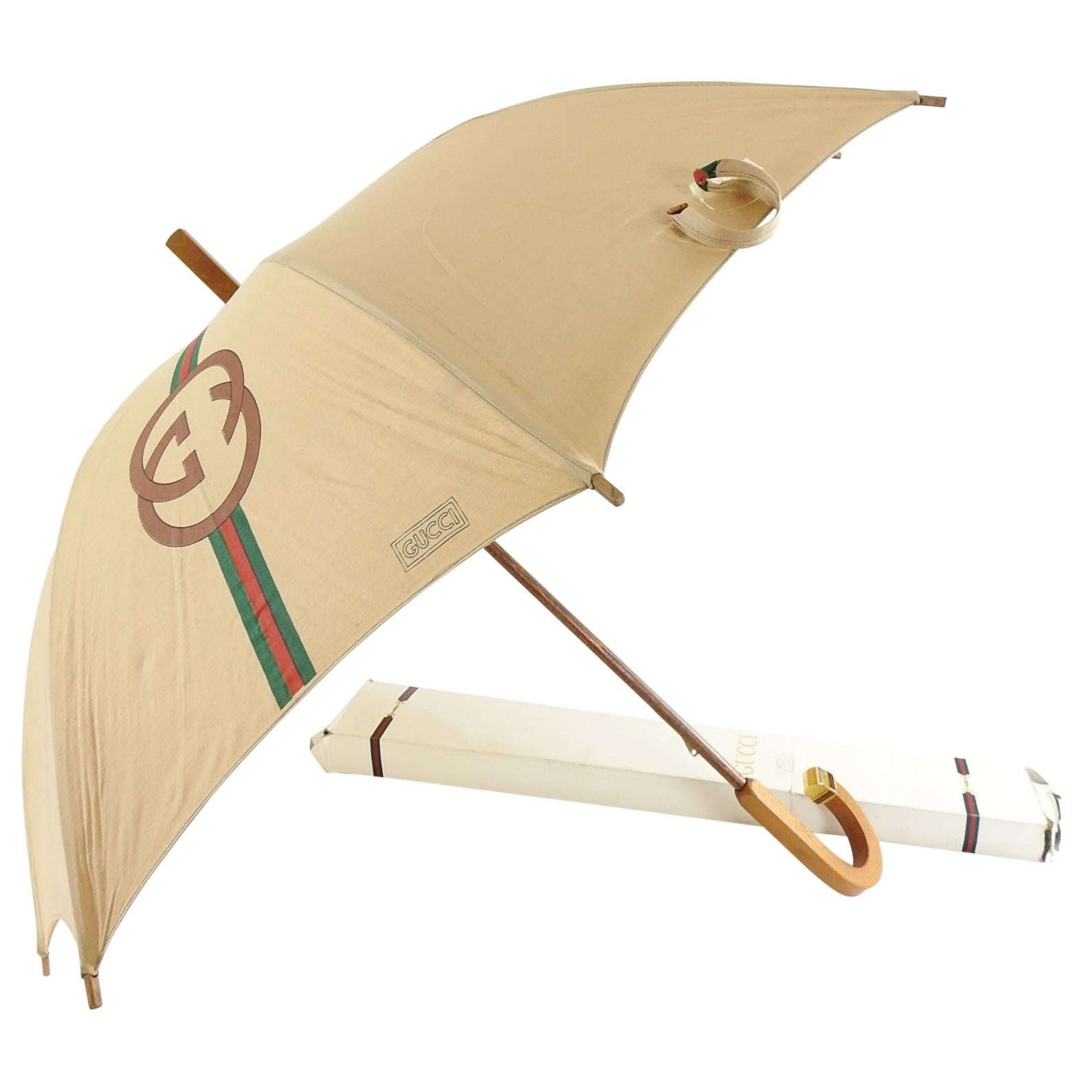 Gucci Vintage 1981 GG Logo Wood Handle Umbrella in box - New with Tags 6