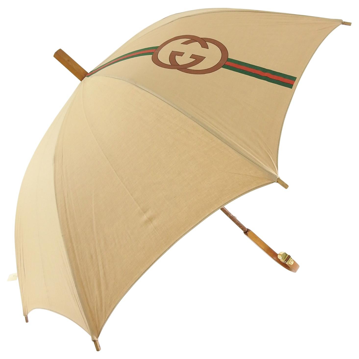 Gucci Vintage 1981 GG Logo Wood Handle Umbrella in box - New with Tags 2