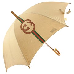 Gucci Vintage 1981 GG Logo Wood Handle Umbrella in box - New with Tags