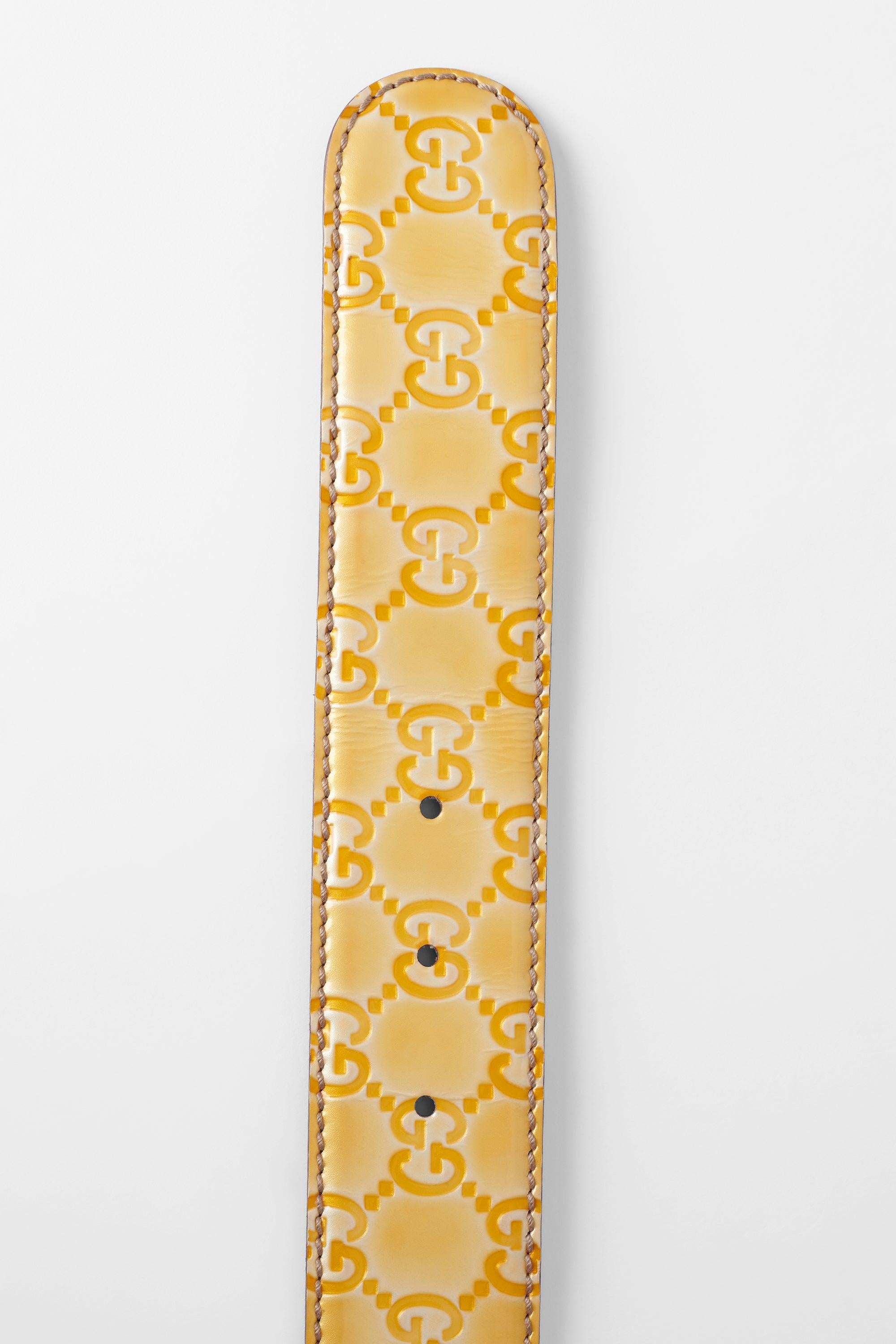 Beige Gucci  Vintage 1990’s Canary Yellow GG logo Belt For Sale