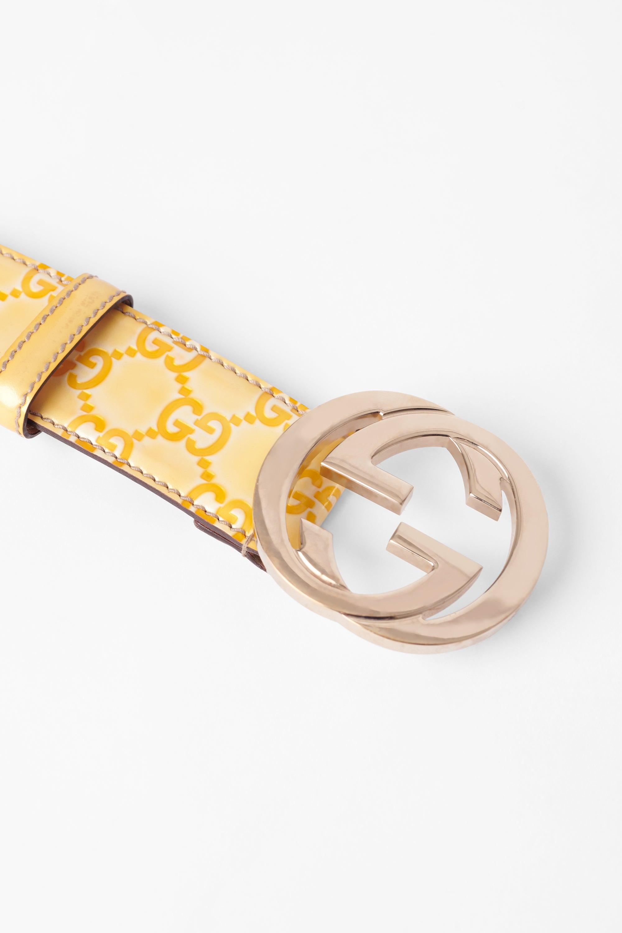 Gucci  Vintage 1990’s Canary Yellow GG logo Belt In Excellent Condition For Sale In London, GB