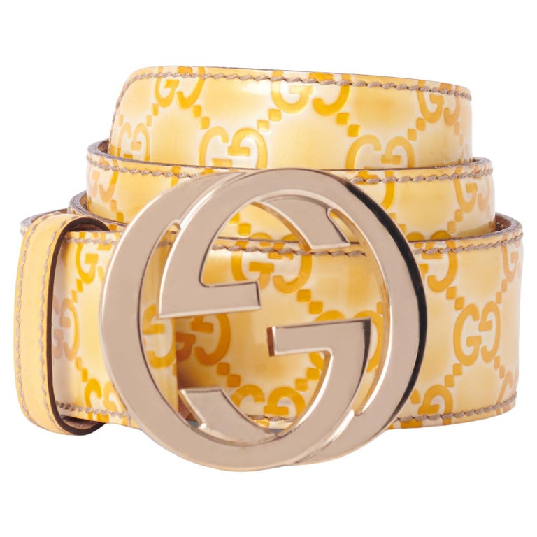 Vintage Gucci leather belt in yellow Vintage 1980s GUCCI GG Gold & Silver Buckle Brown Leather  main image 4