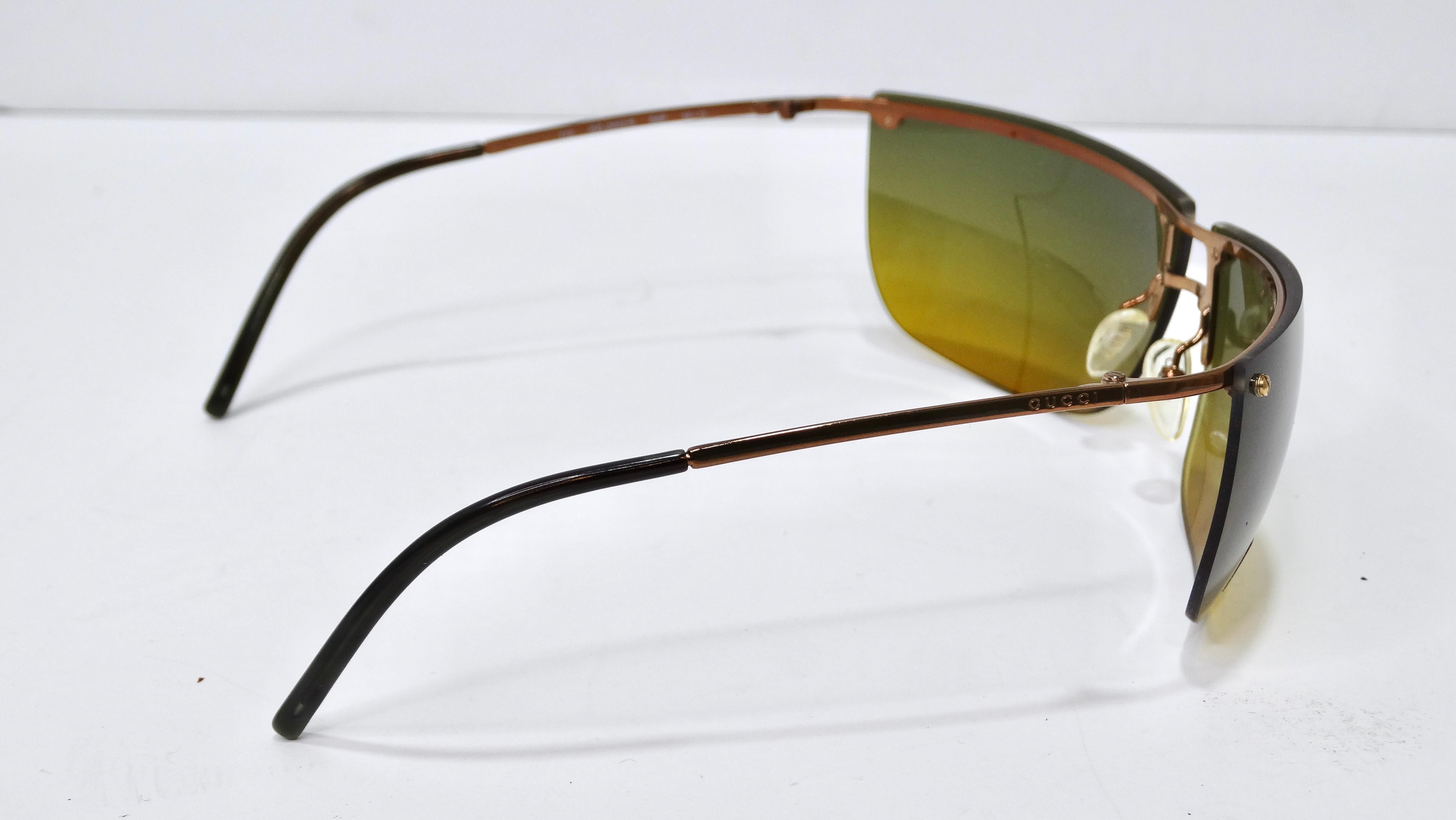Gucci Vintage 1990's Semi-Rimless Rectangle Sunglasses In Excellent Condition For Sale In Scottsdale, AZ