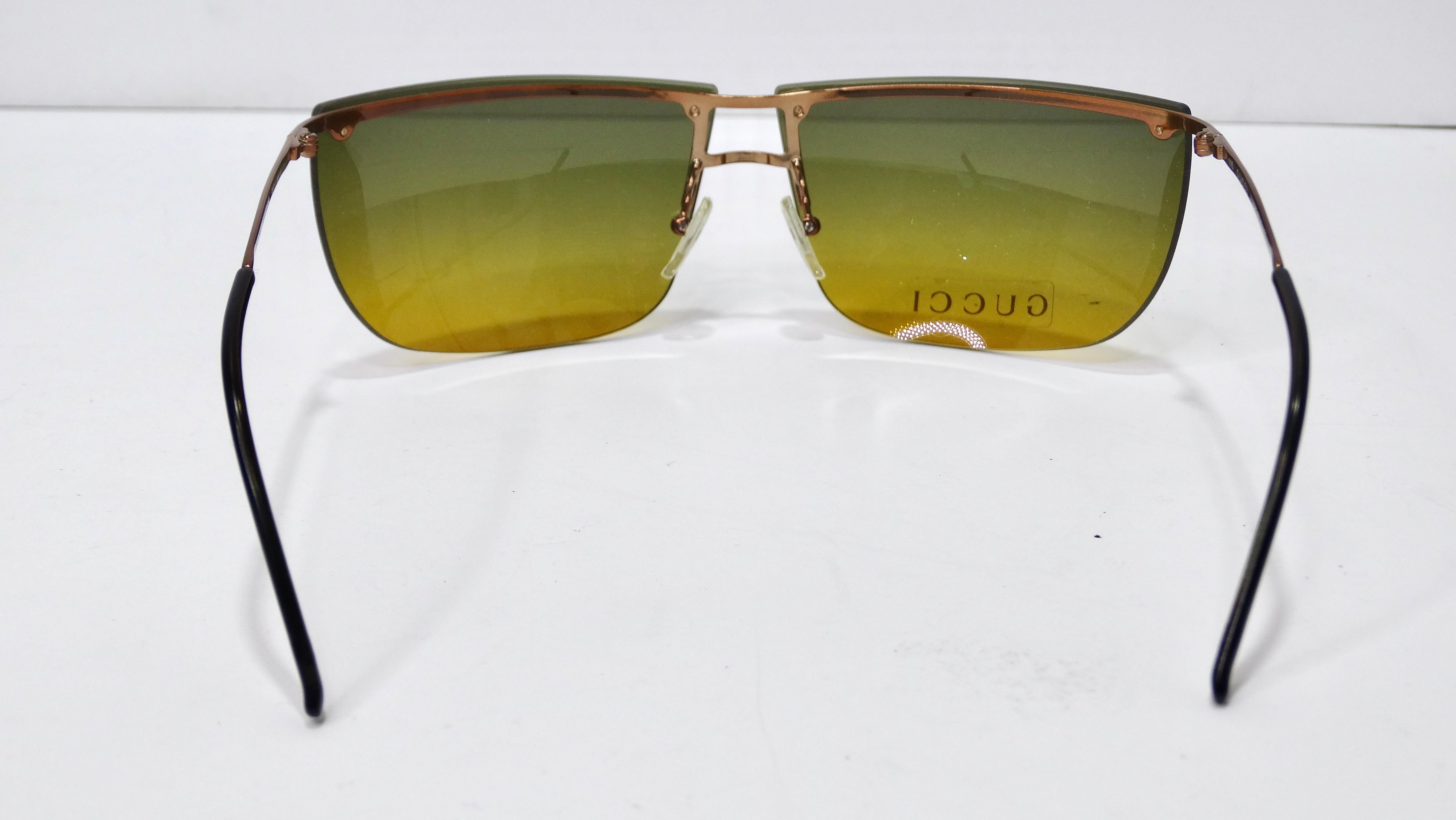 Women's or Men's Gucci Vintage 1990's Semi-Rimless Rectangle Sunglasses For Sale
