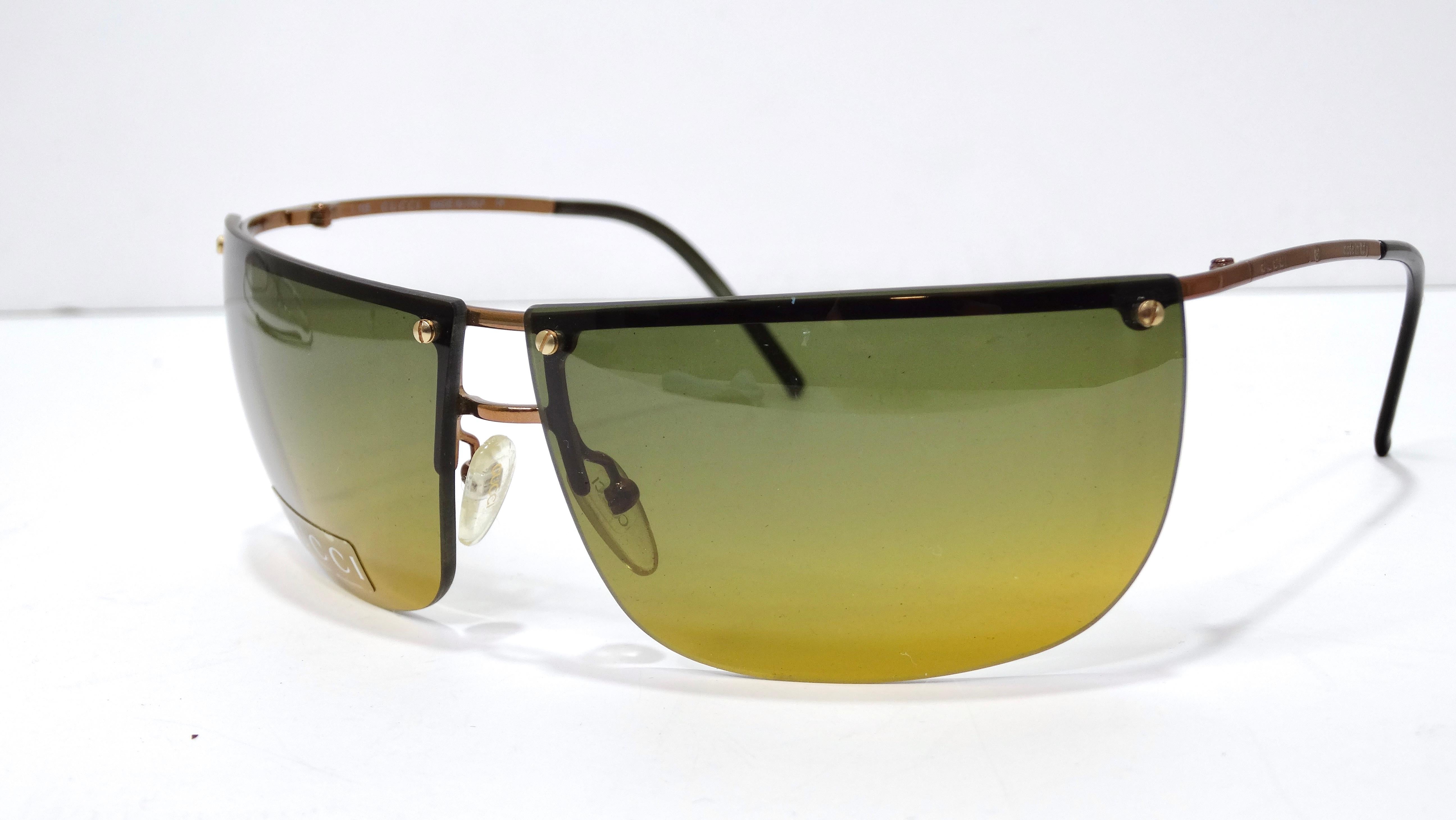 Gucci Vintage 1990's Semi-Rimless Rectangle Sunglasses For Sale 1