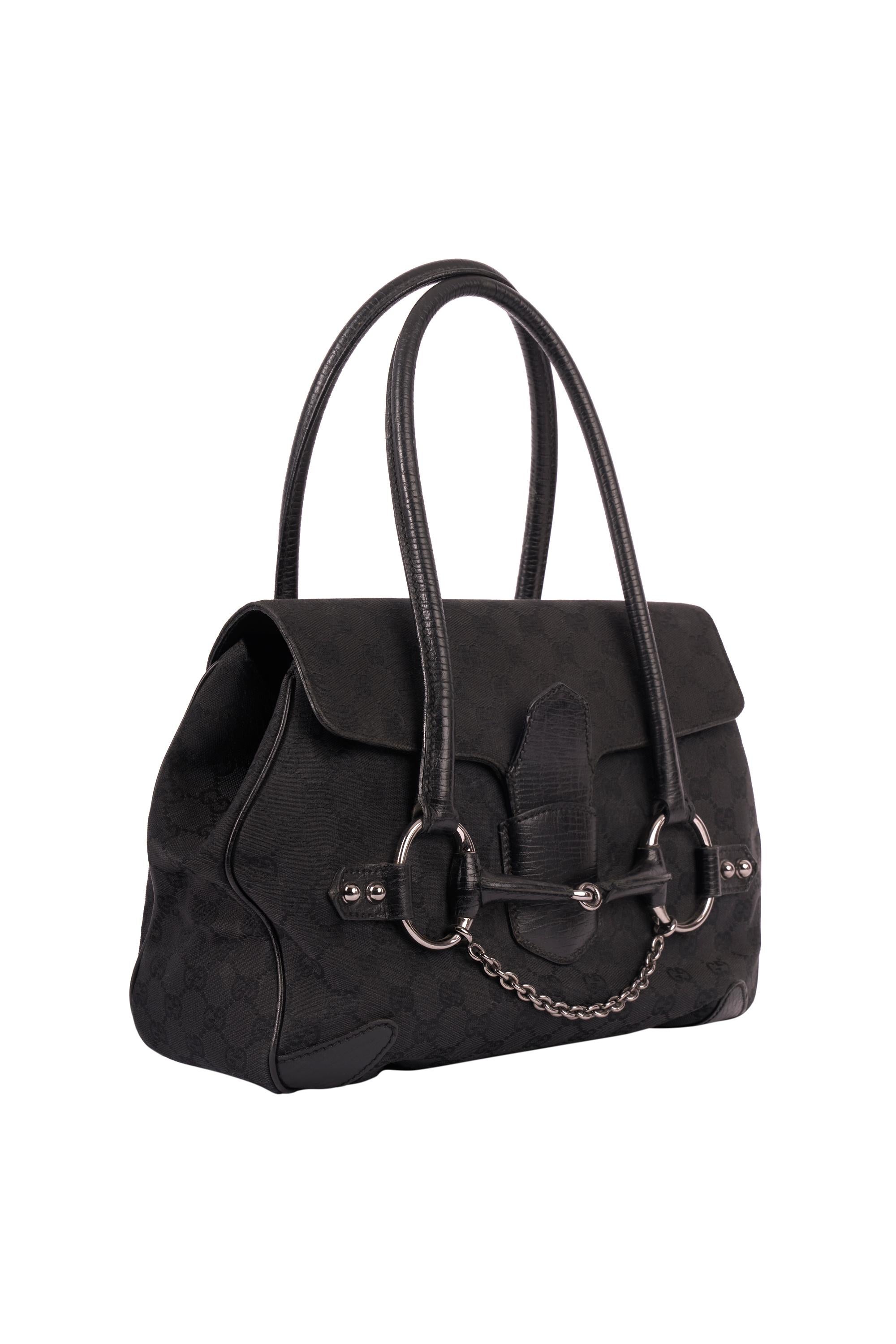 Femenino o masculino Bolso Gucci Vintage 2000's Negro Monograma Horsebit en venta