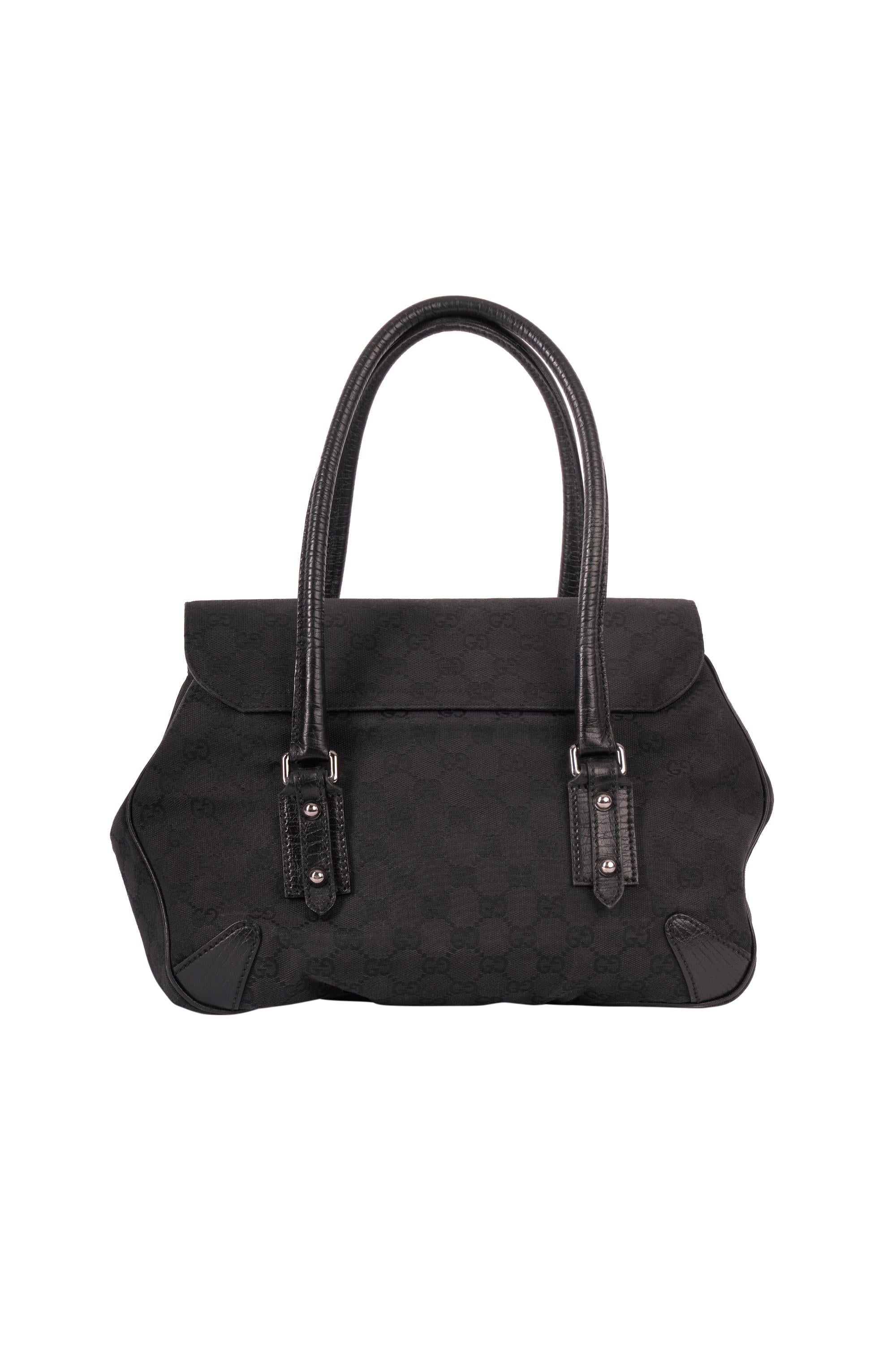 Bolso Gucci Vintage 2000's Negro Monograma Horsebit en venta 1