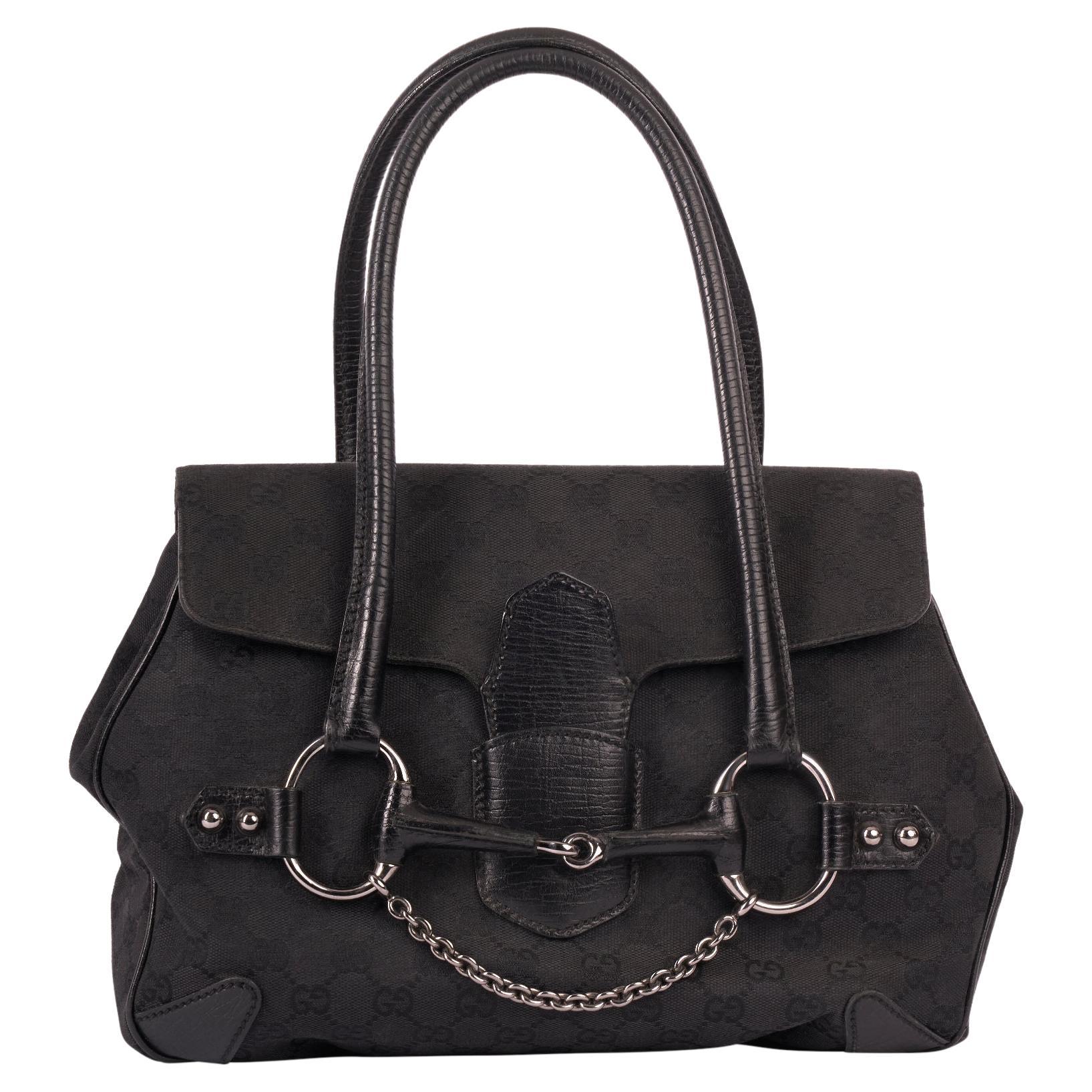 Bolso Gucci Vintage 2000's Negro Monograma Horsebit en venta