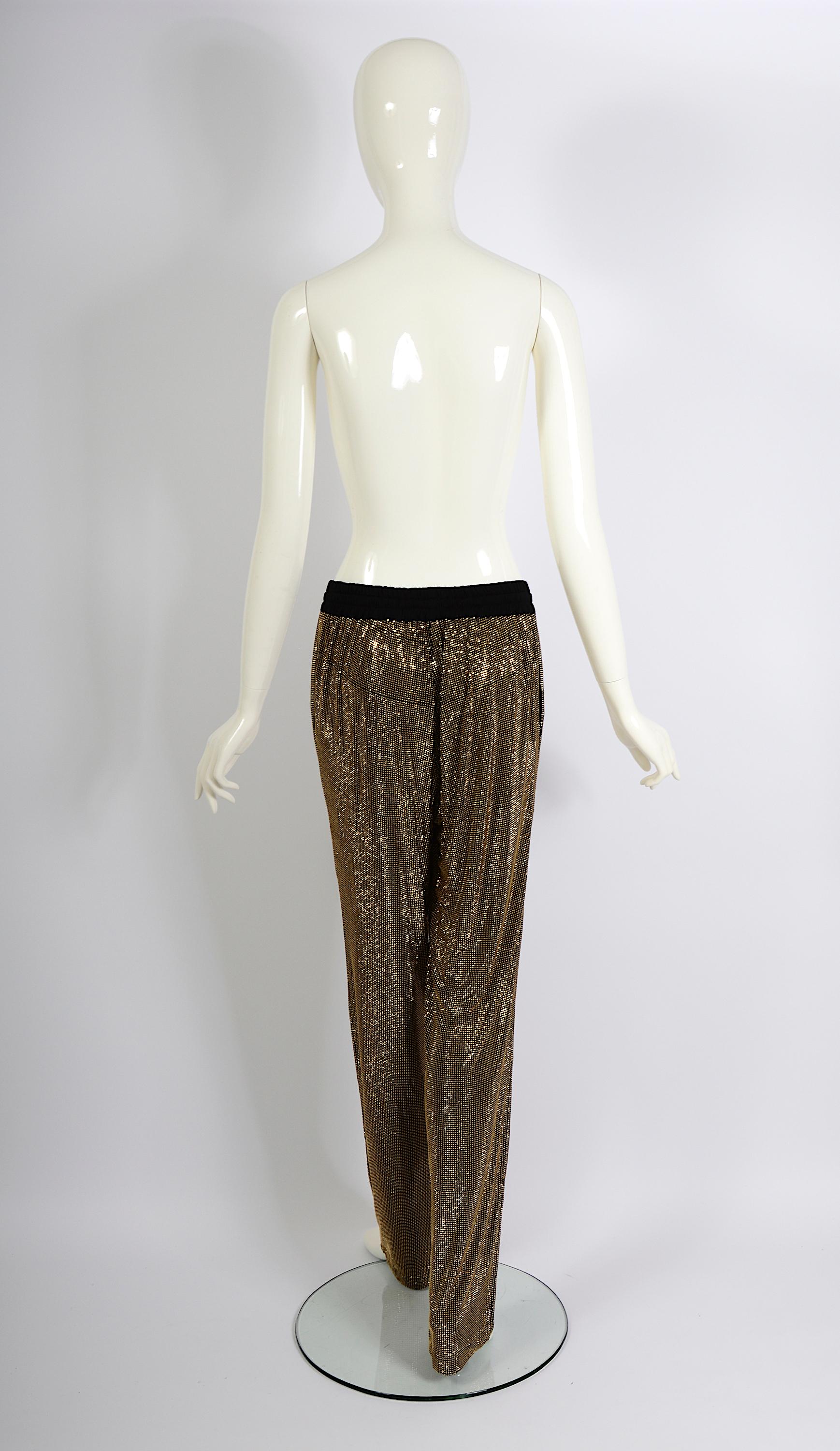 Gucci Vintage 2000s Black With Gold Crystal Stones Embellished Drawstring Pants For Sale 5