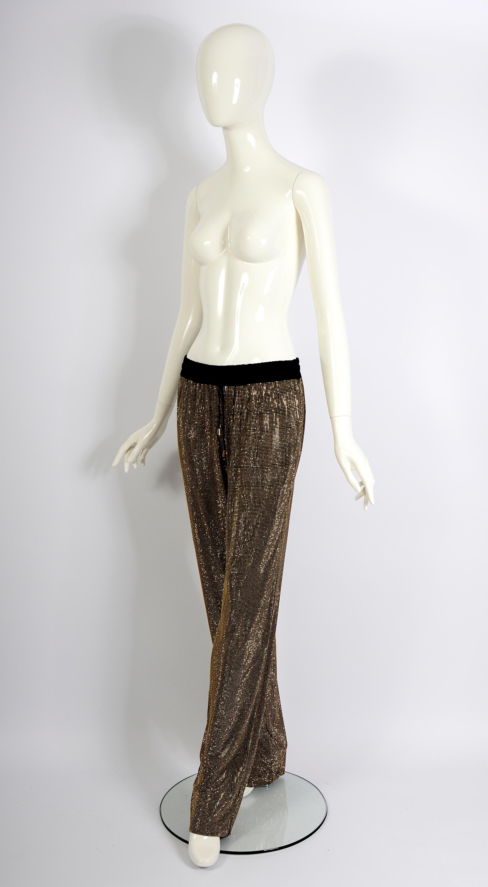 Gucci Vintage 2000s Black With Gold Crystal Stones Embellished Drawstring Pants For Sale 7