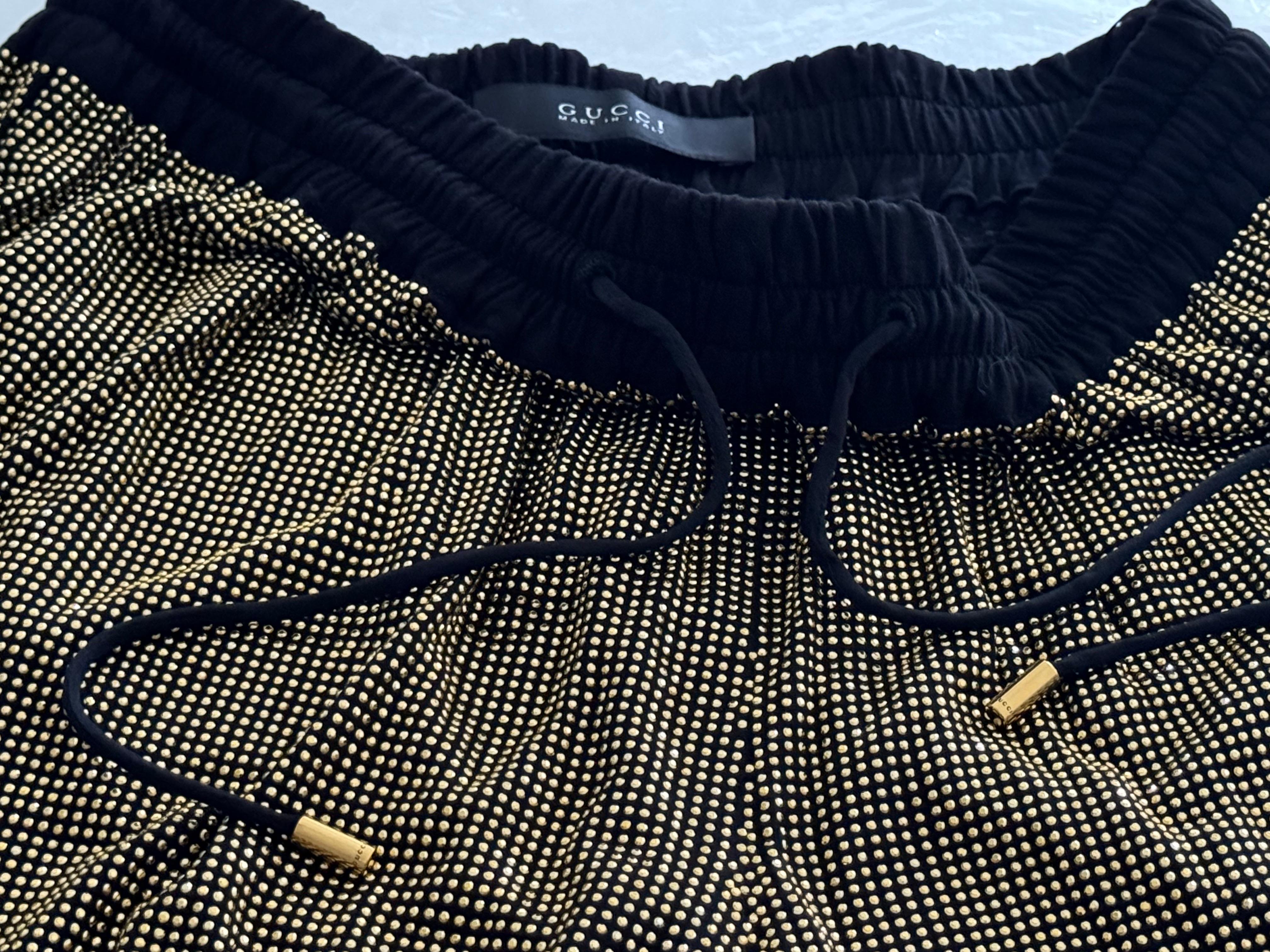 Gucci Vintage 2000s Black With Gold Crystal Stones Embellished Drawstring Pants For Sale 10