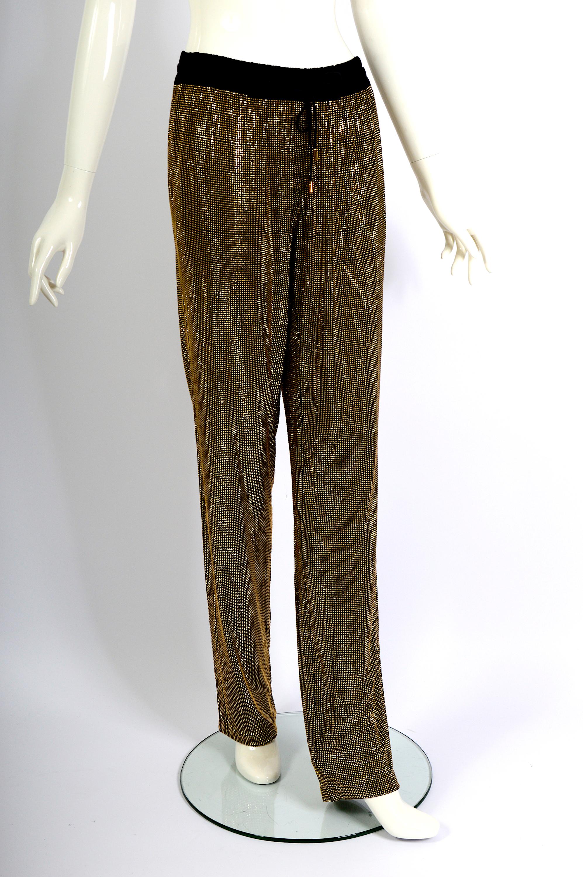 Gucci Vintage 2000s Black With Gold Crystal Stones Embellished Drawstring Pants For Sale 1