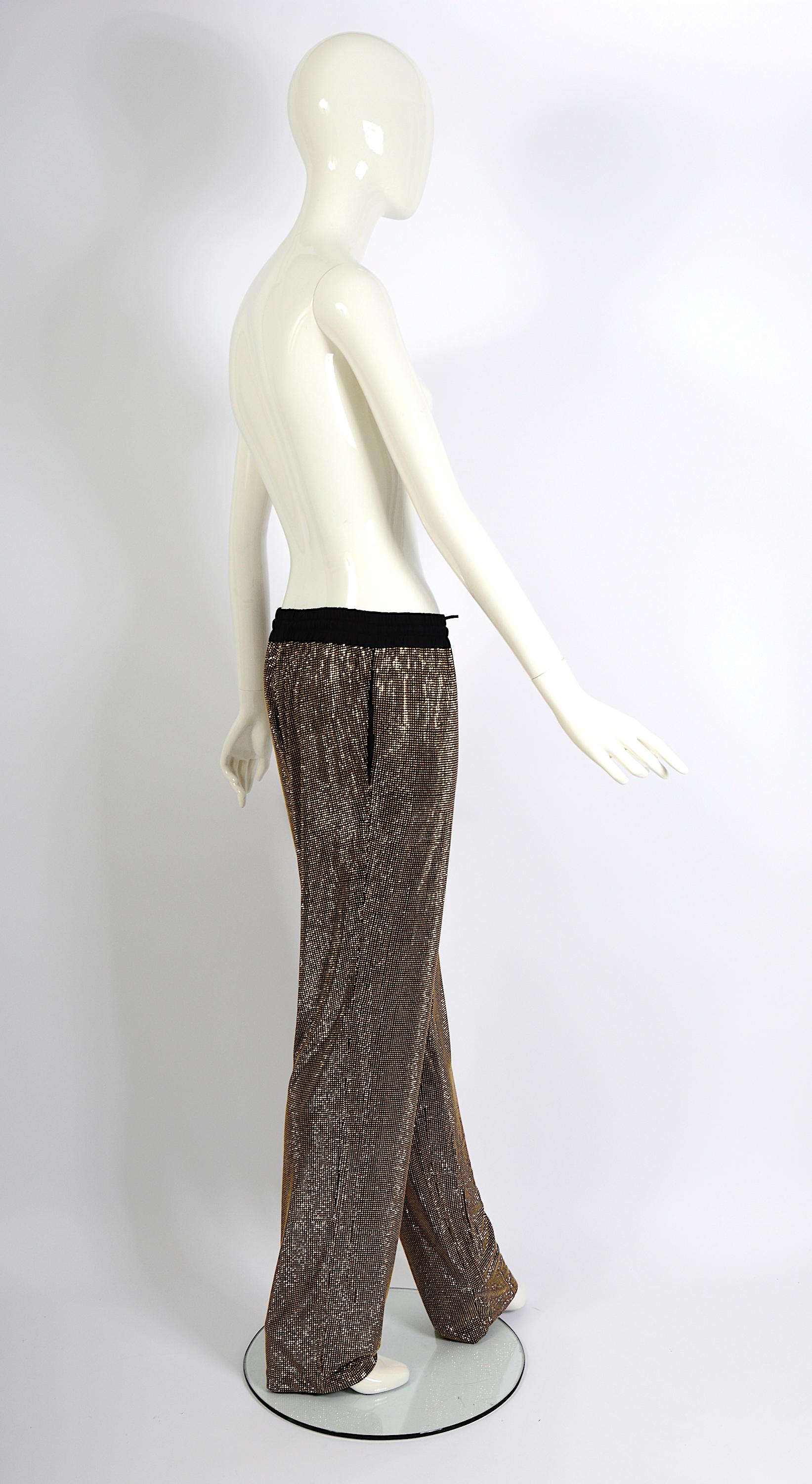 Gucci Vintage 2000s Black With Gold Crystal Stones Embellished Drawstring Pants For Sale 2