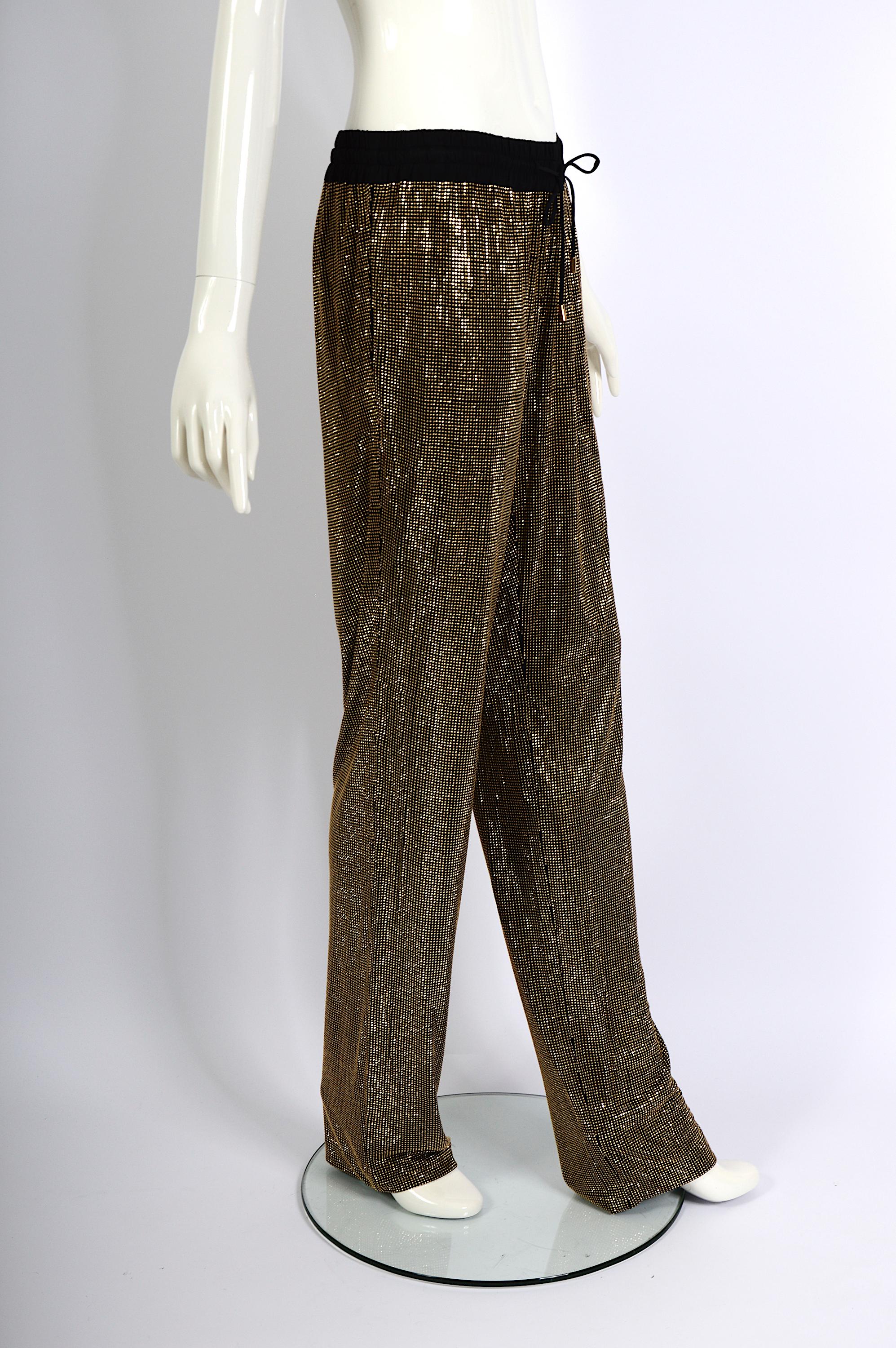 Gucci Vintage 2000s Black With Gold Crystal Stones Embellished Drawstring Pants For Sale 3