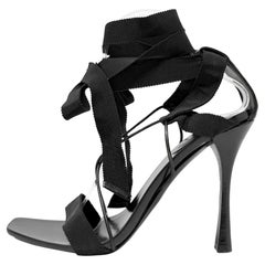 Gucci Vintage 2002 Strappy Ribbon Heels Black Leather 8.5B Tom Ford Era