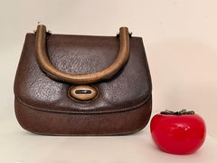 GUCCI Vintage 70s Braunes Leder Handtasche Wood Handle Bag Rare