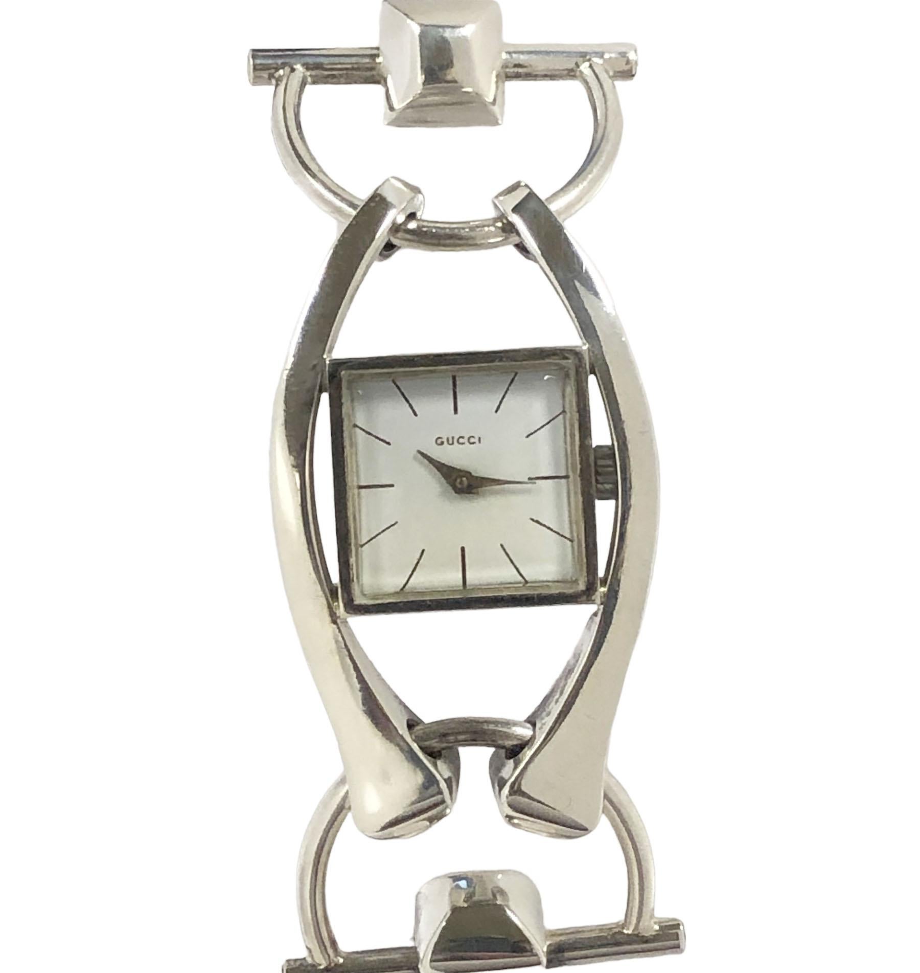 Modernist Gucci Vintage 800 Silver Horse Bit  Bracelet Wrist Watch  For Sale