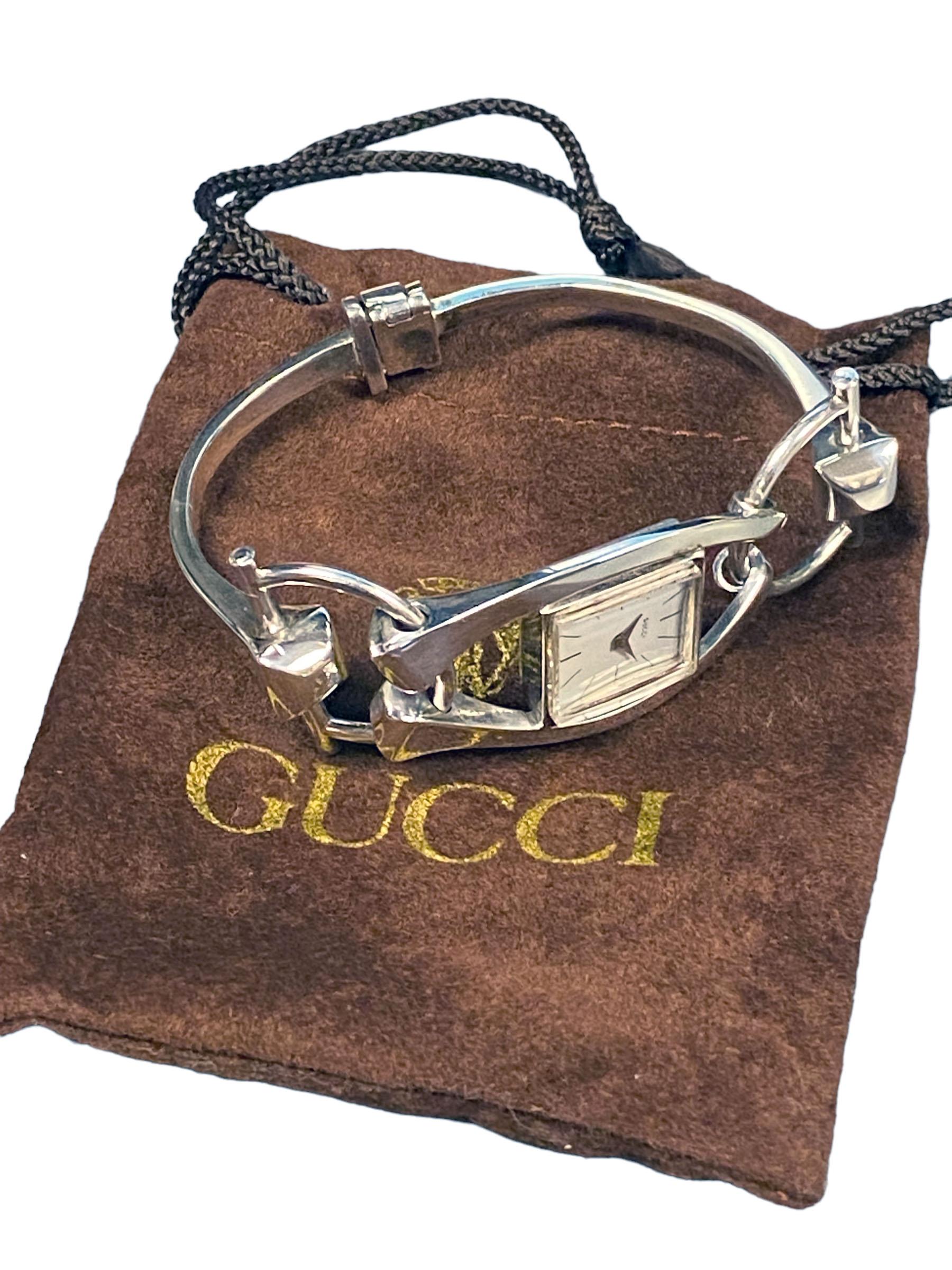 Gucci Vintage 800 Silver Horse Bit  Bracelet Wrist Watch  In Excellent Condition For Sale In Chicago, IL