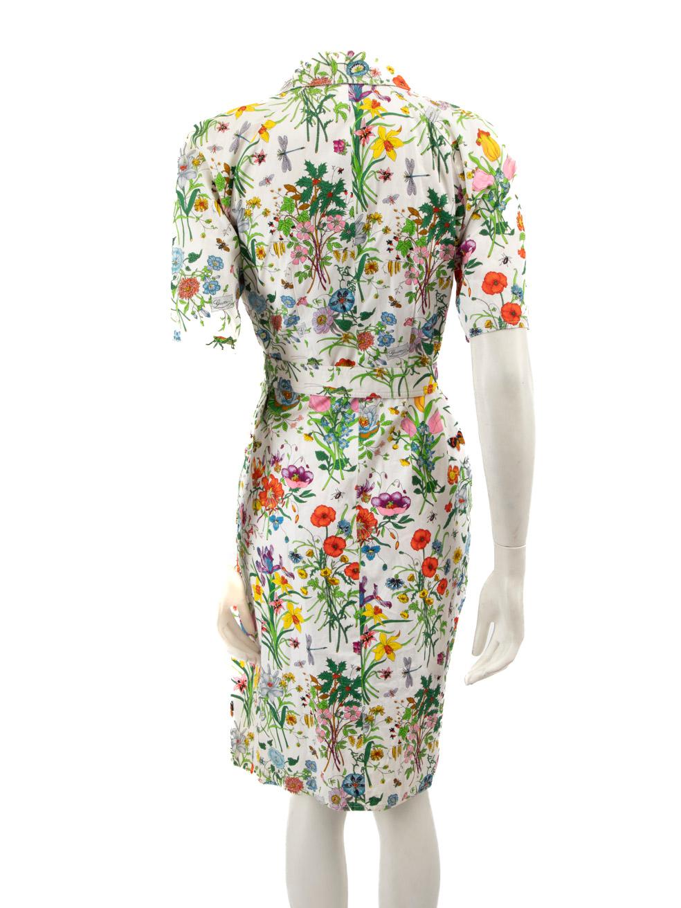 Gucci Vintage 80er Jahre Wickelkleid mit Blumenmuster Größe S (Beige)