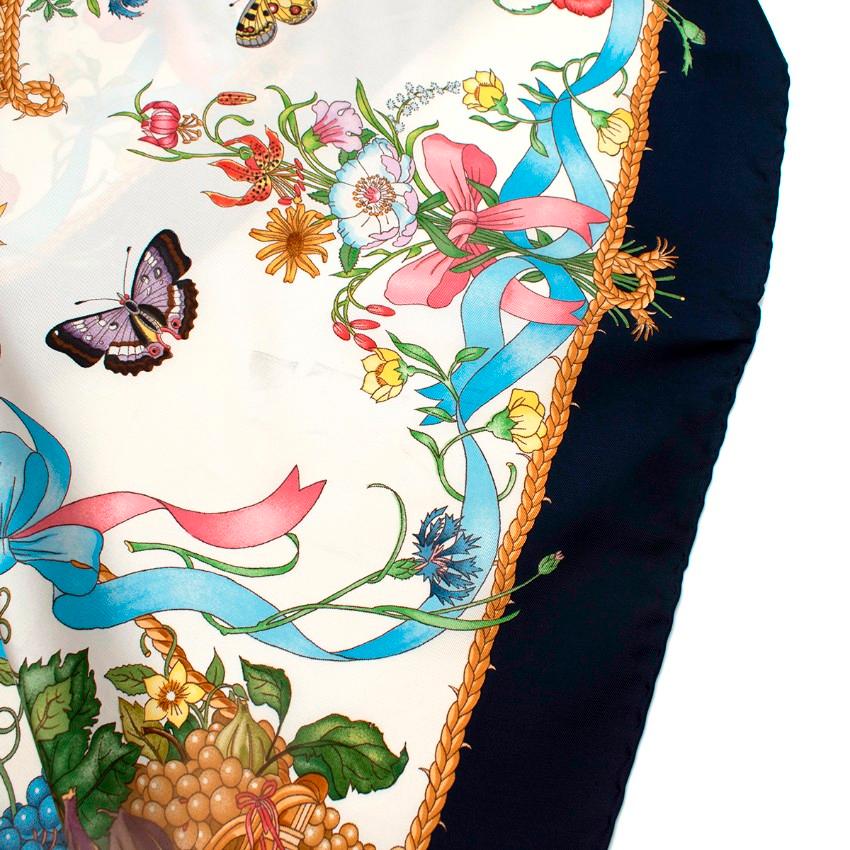 Gucci Vintage 87cm V.Accornero Butterfly Floral Silk Square Scarf In Excellent Condition For Sale In London, GB