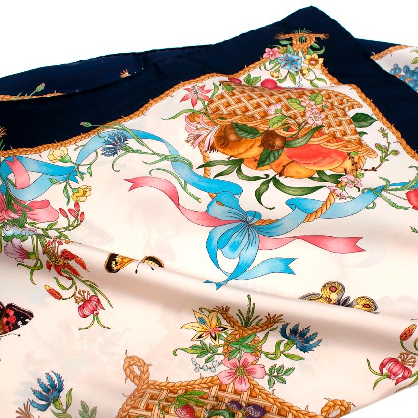 Gucci Vintage 87cm V.Accornero Butterfly Floral Silk Square Scarf For Sale 1