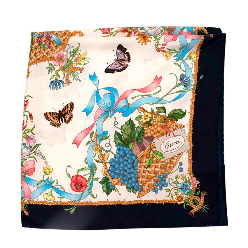 Gucci Vintage 87cm V.Accornero Butterfly Floral Silk Square Scarf For Sale 3